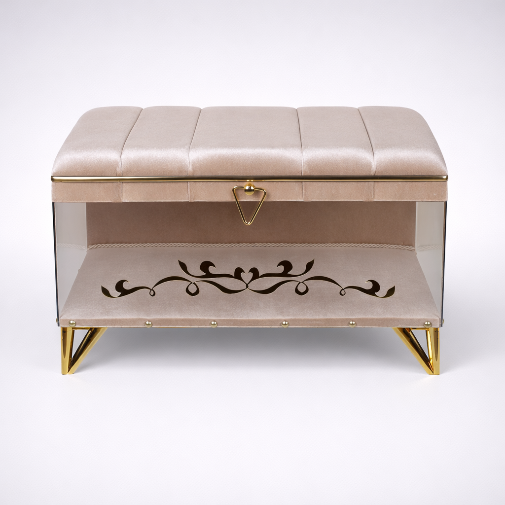 Sandora 2'li Kapuçino Önü Pleksi Çeyiz Sandığı Seti Gold Detaylı