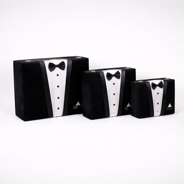 3'lü Siyah Smokin Tasarımlı Damat Bohçası ve Çeyiz Kutusu Seti